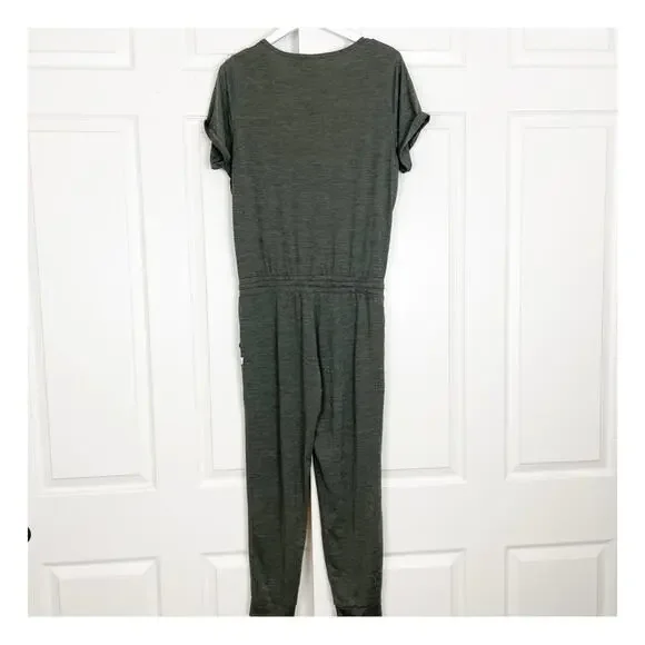 Vuori All Day Olive Heather Jersey Knit Jumpsuit Short Sleeve Loungewear Sz L